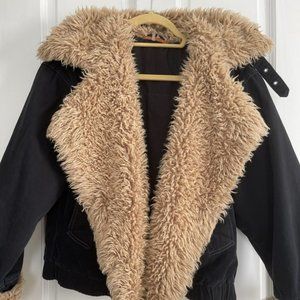 Free People Faux Shearling Denim Bomber